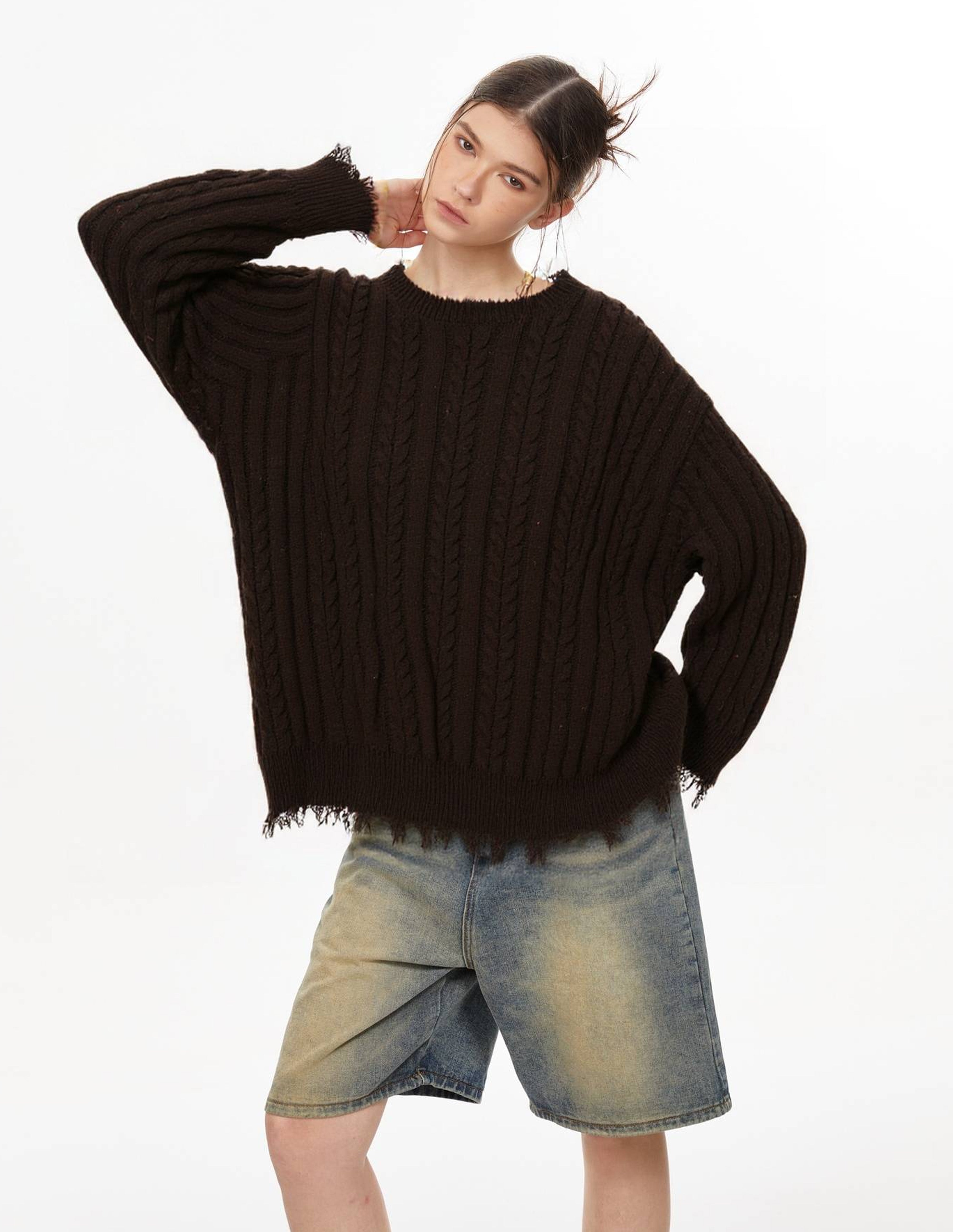 BAKYARDER Cable Knit Sweaters Oversized Crewneck 90s Vintage Unisex Sweater