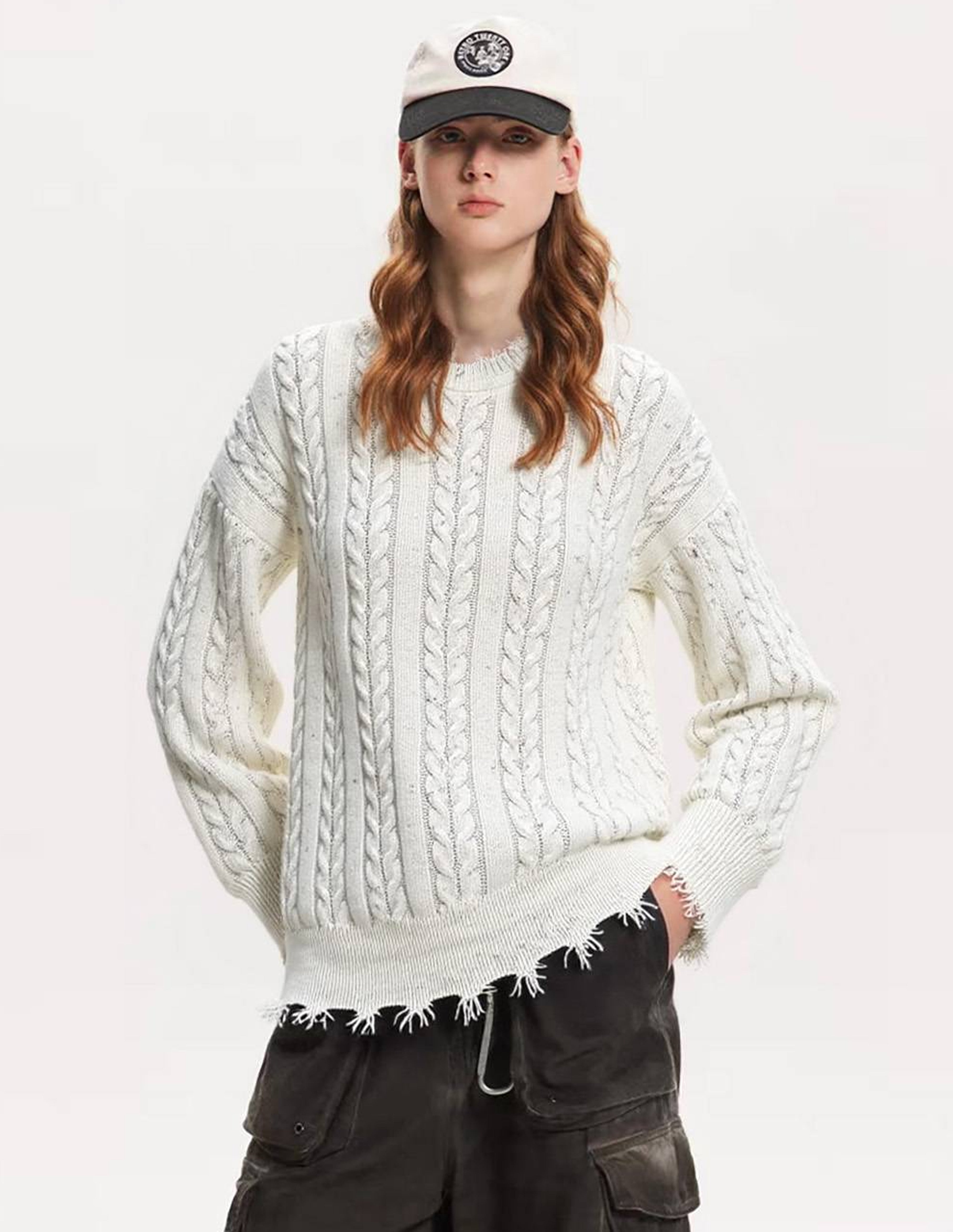 BAKYARDER Cable Knit Sweaters Oversized Crewneck 90s Vintage Unisex Sweater