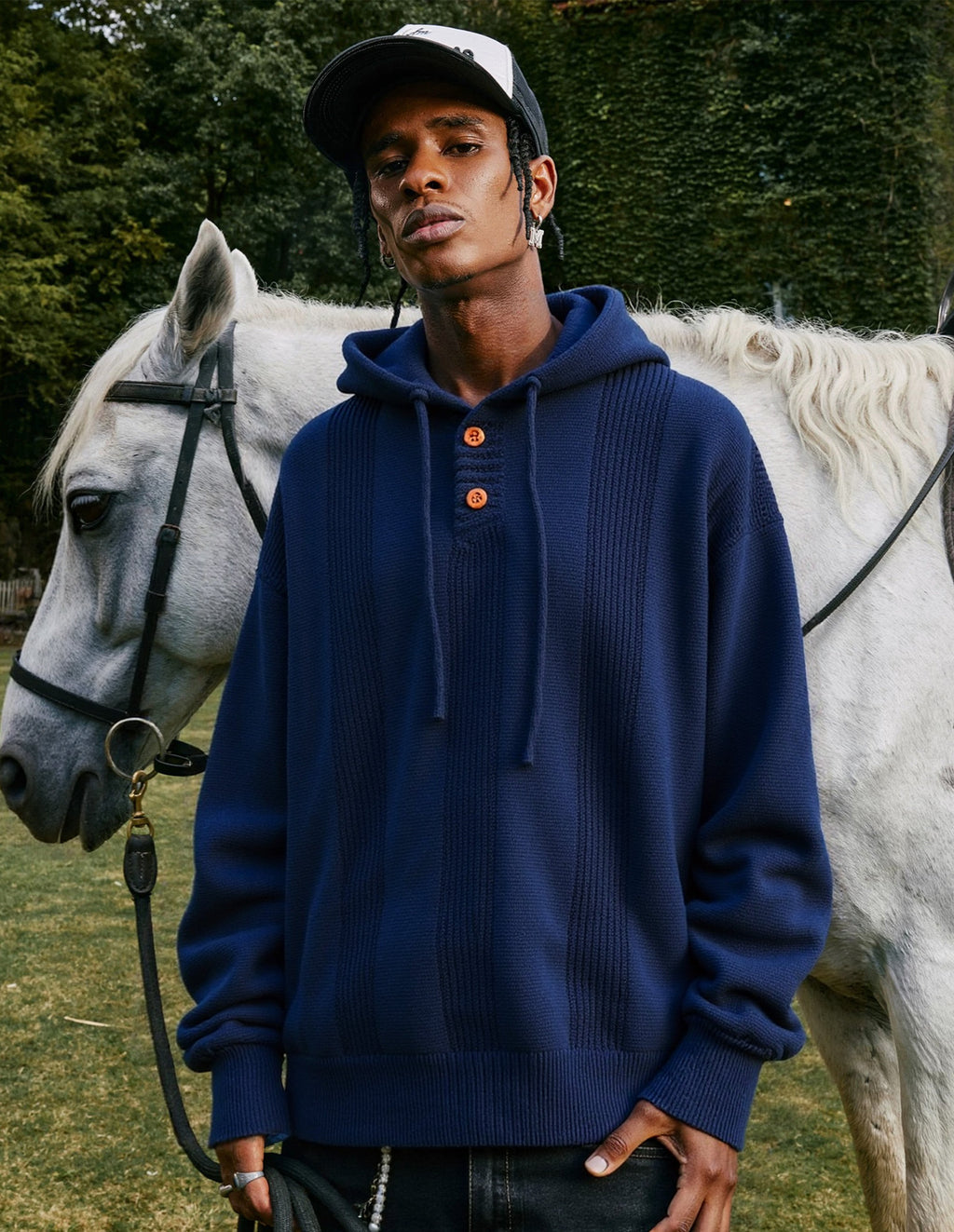 BAKYARDER Waffle Knit Hoodies Heavy Pullover Hooded Unisex Button Oversized Sweaters