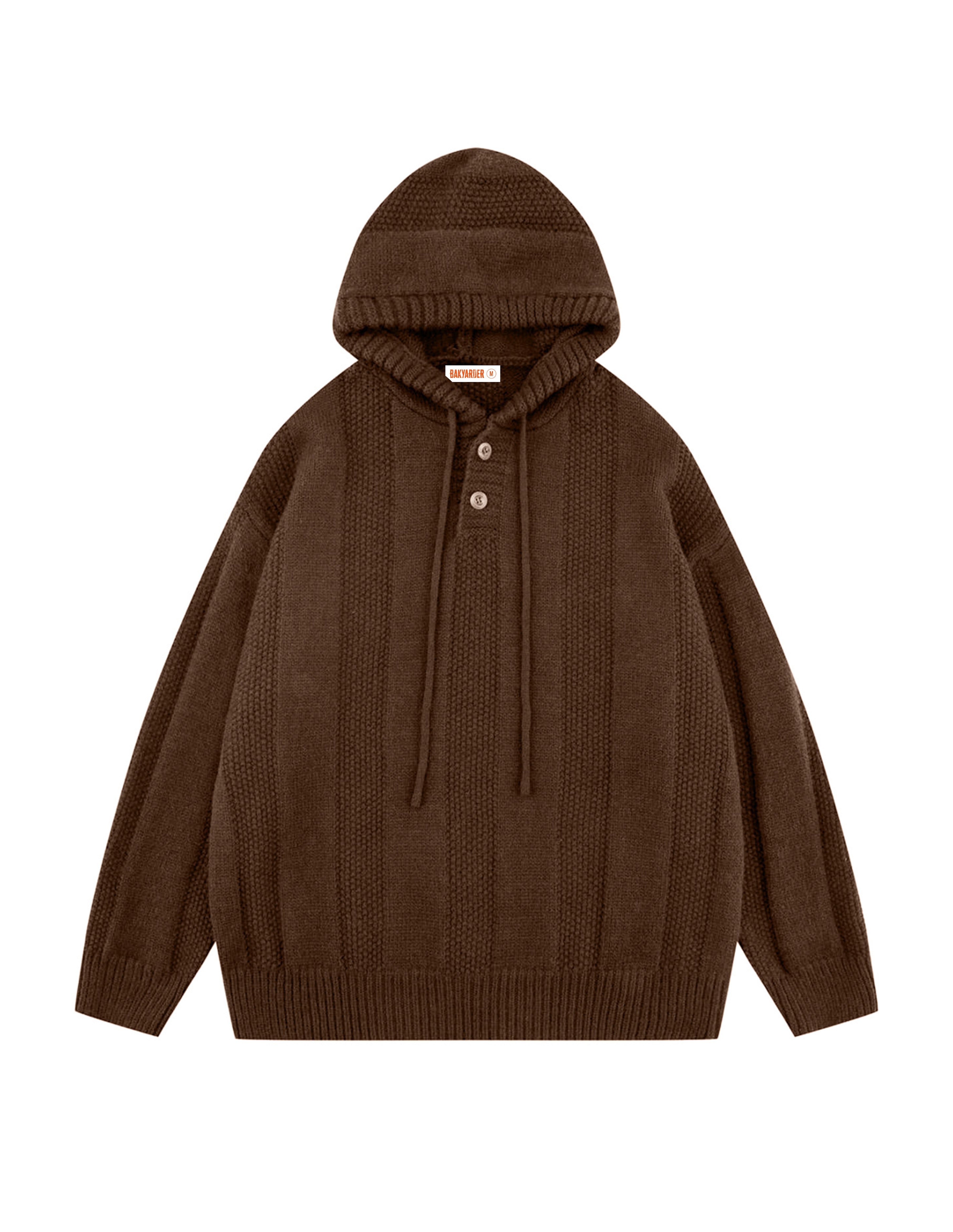 BAKYARDER Waffle Knit Hoodies Heavy Pullover Hooded Unisex Button Oversized Sweaters