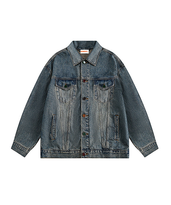 BAKYARDER Vintage Washed Distressed Denim Jacket