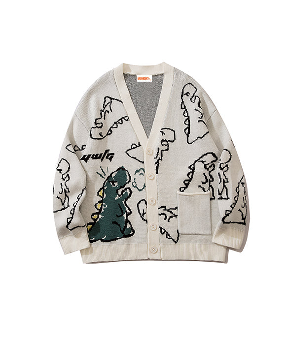 BAKYARDER Street Cartoon All-Over Jacquard Cardigan Sweater