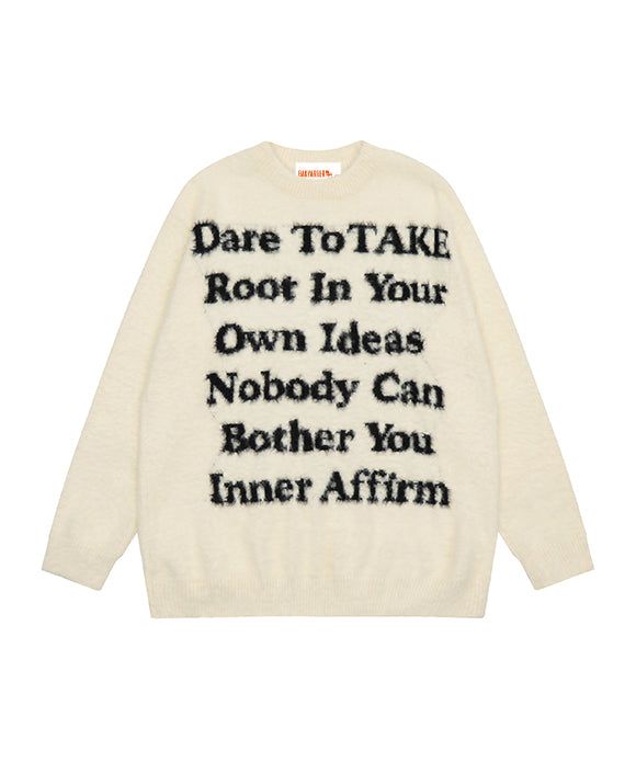 BAKYARDER Winter Crew Neck Plush Letter Jacquard Pullover Sweater