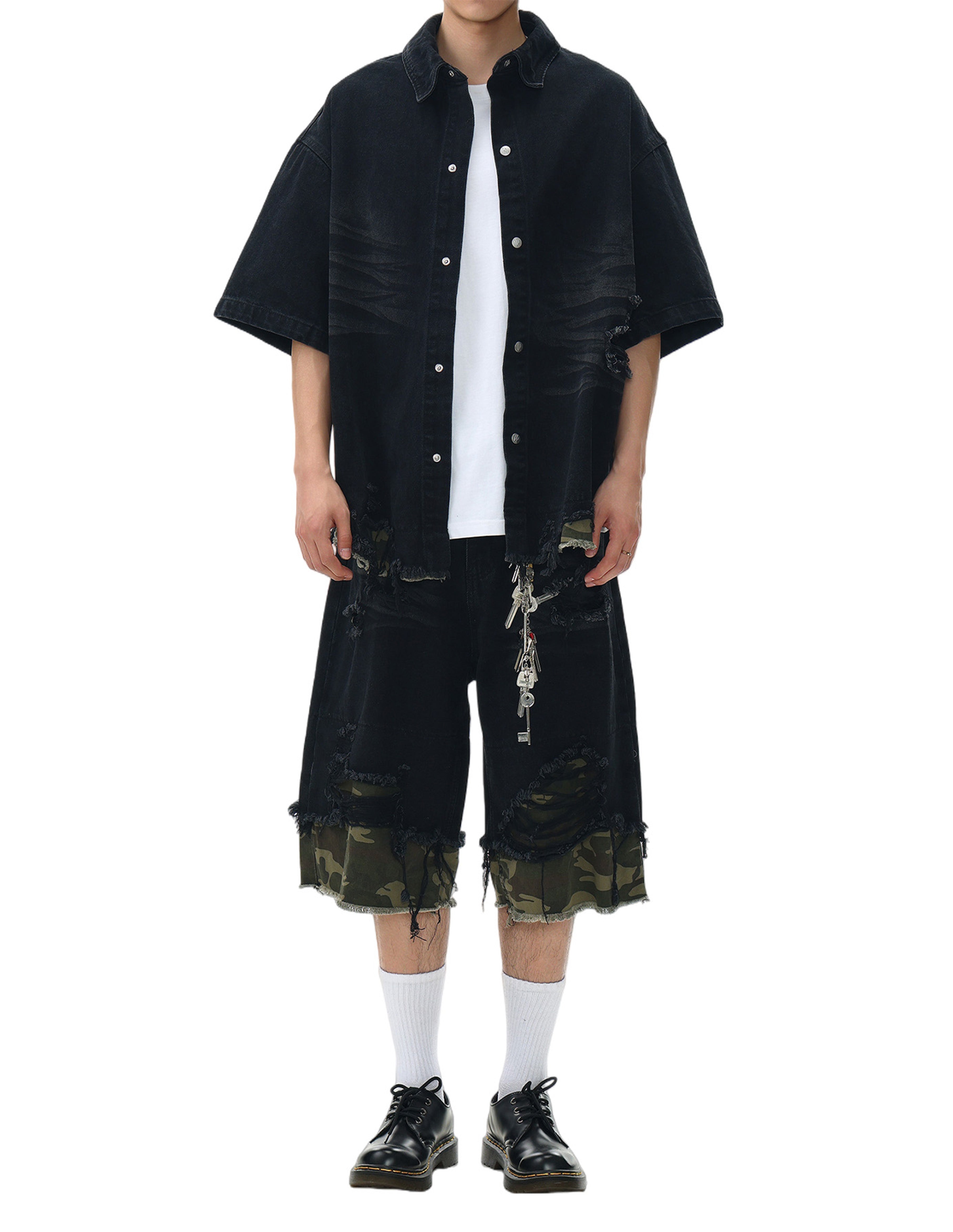 BAKYARDER Camouflage Patchwork Denim Shirt Set