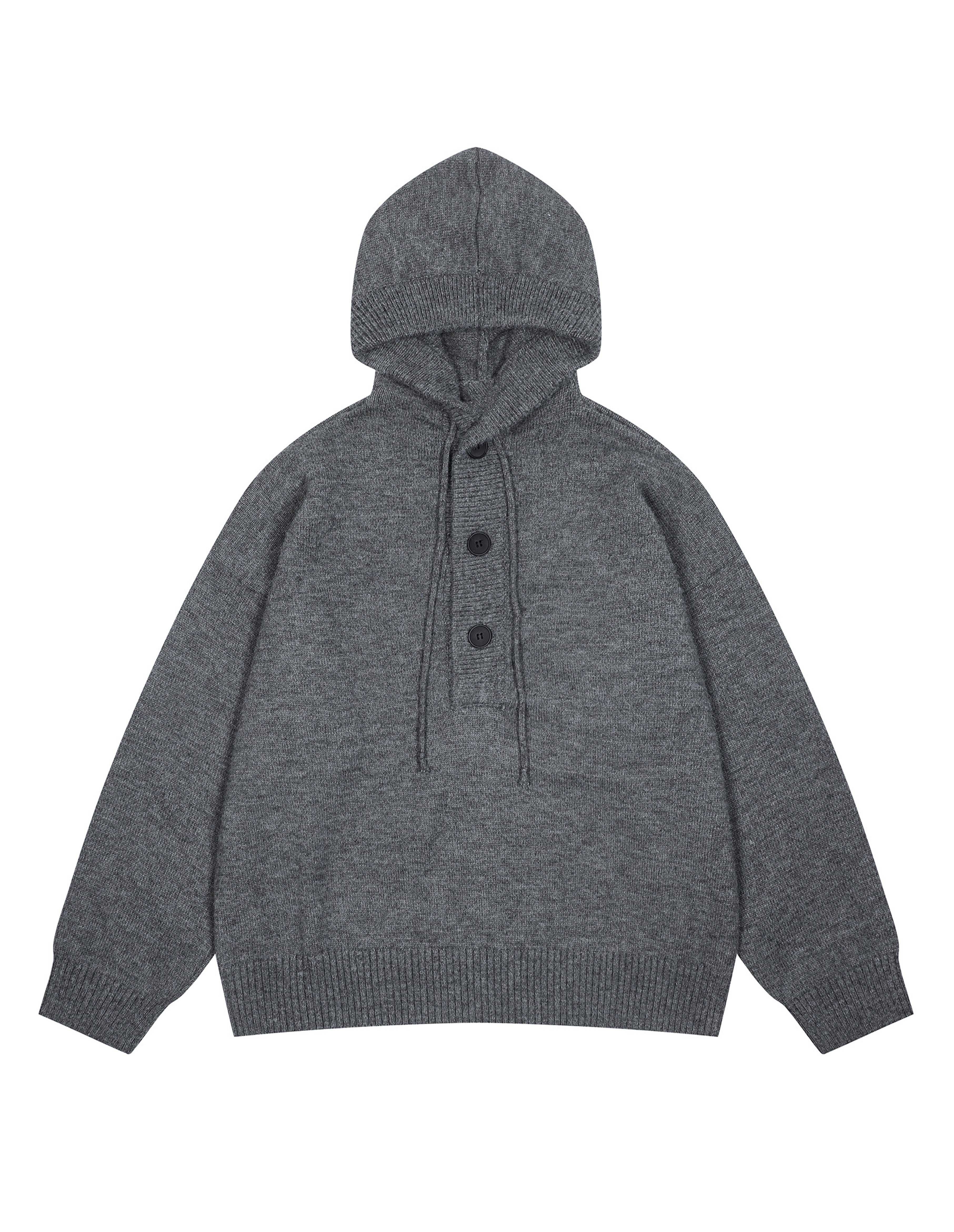 BAKYARDER Button Hoodies Oversized Solid Color Hooded Sweater Long Sleeve Casual Pullover Sweaters Tops