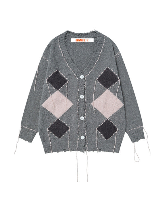 BAKYARDER Vintage Diamond Pattern Cardigan Sweater
