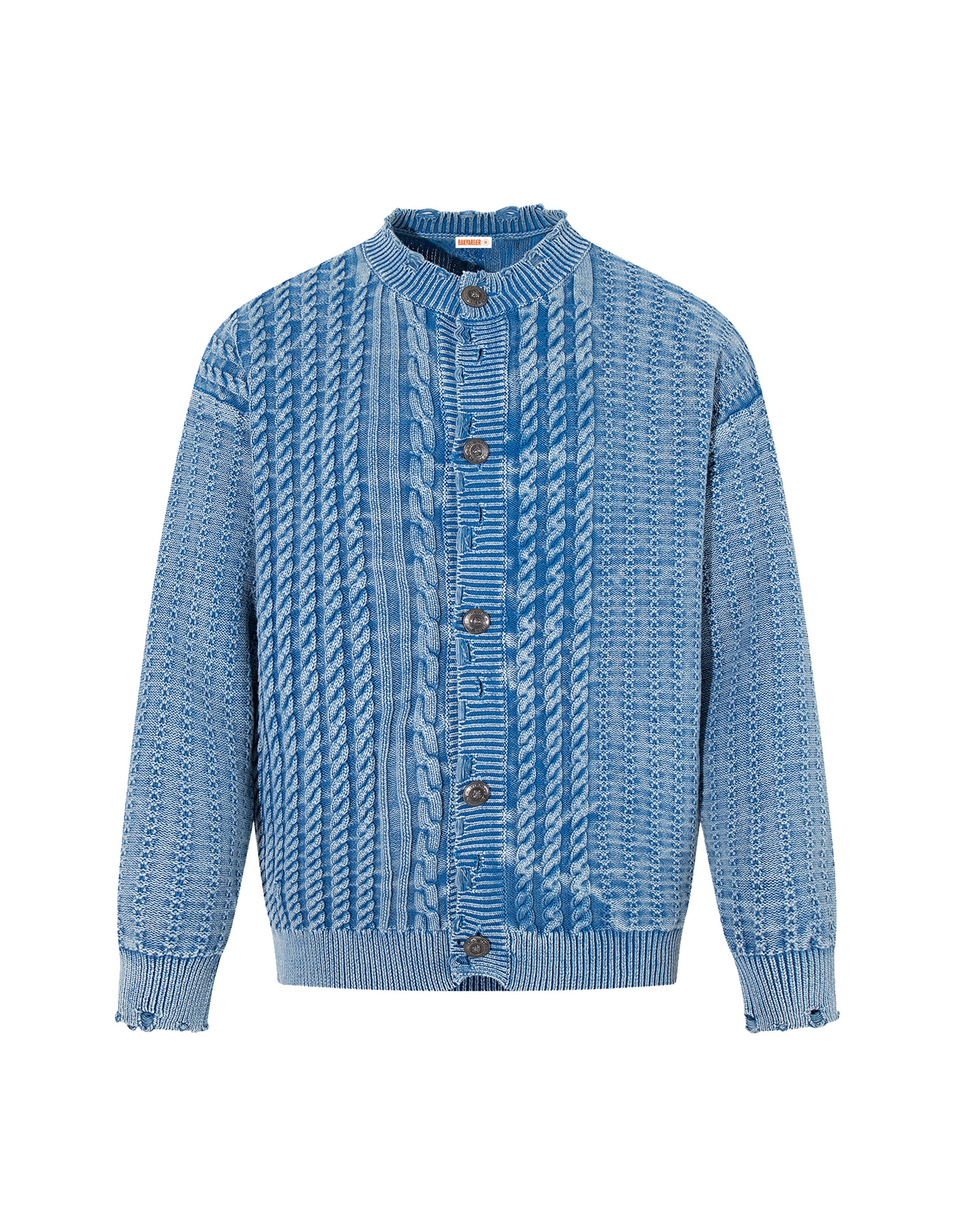 BAKYARDER Vintage Washed Cable-Knit Cardigan Sweater