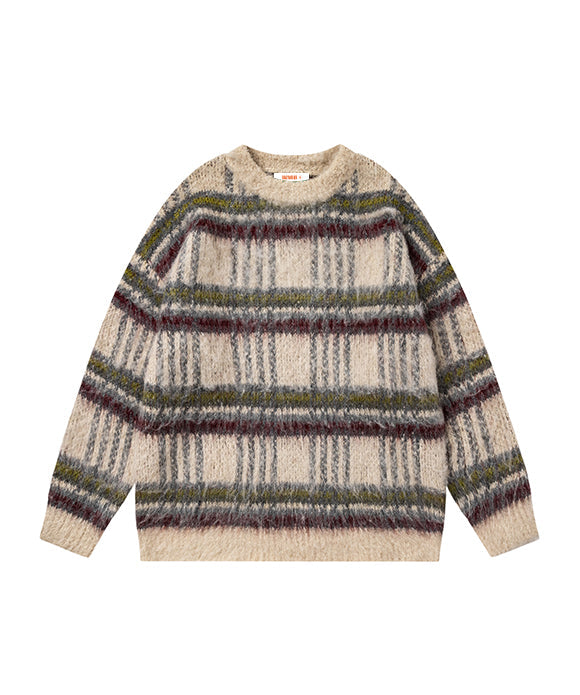 BAKYARDER Vintage Color-Block Stripe Knit Sweater