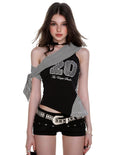 BAKYARDER Asymmetrical Striped One-Shoulder Tank Top