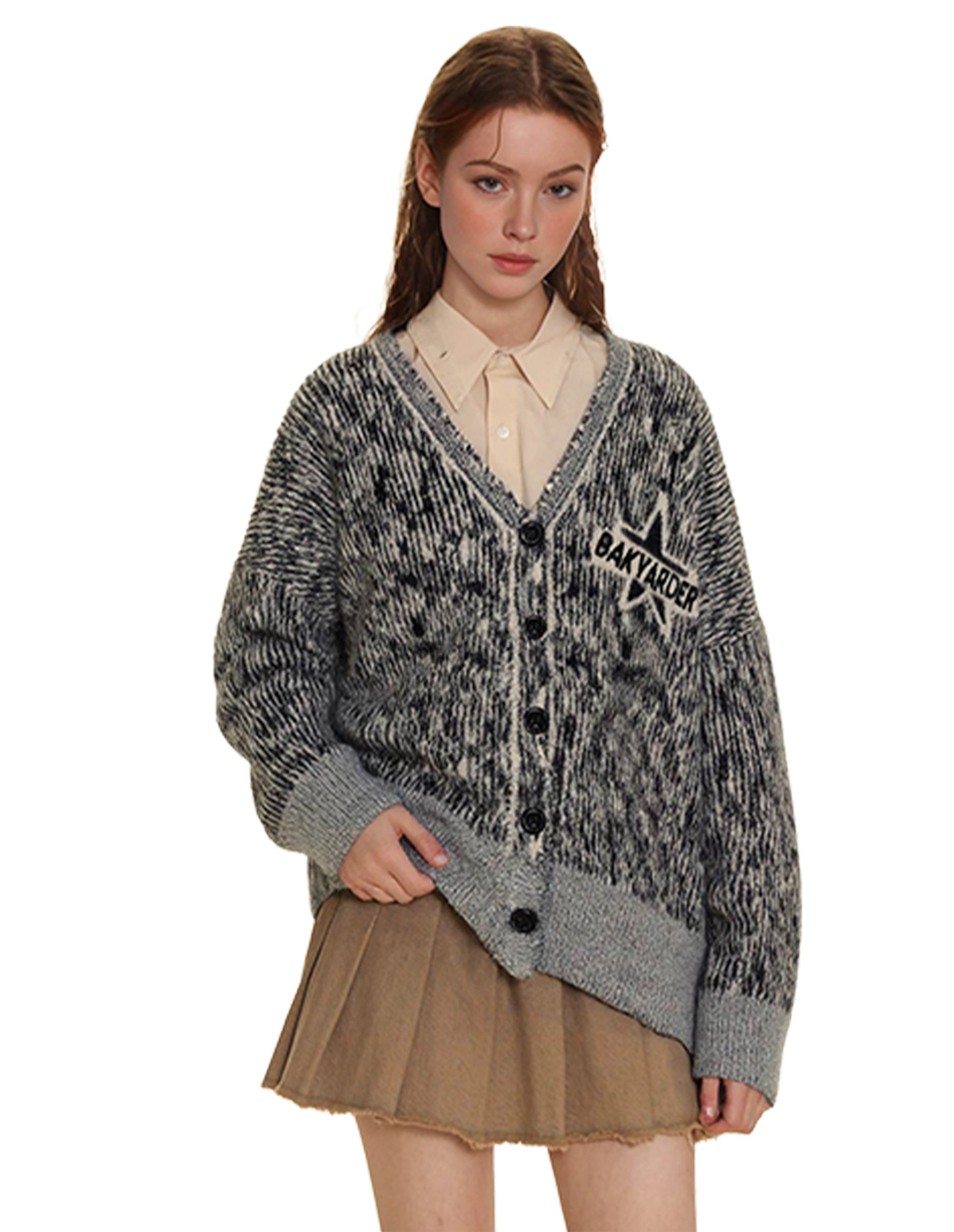 BAKYARDER Vintage V-Neck Star Knit Cardigan