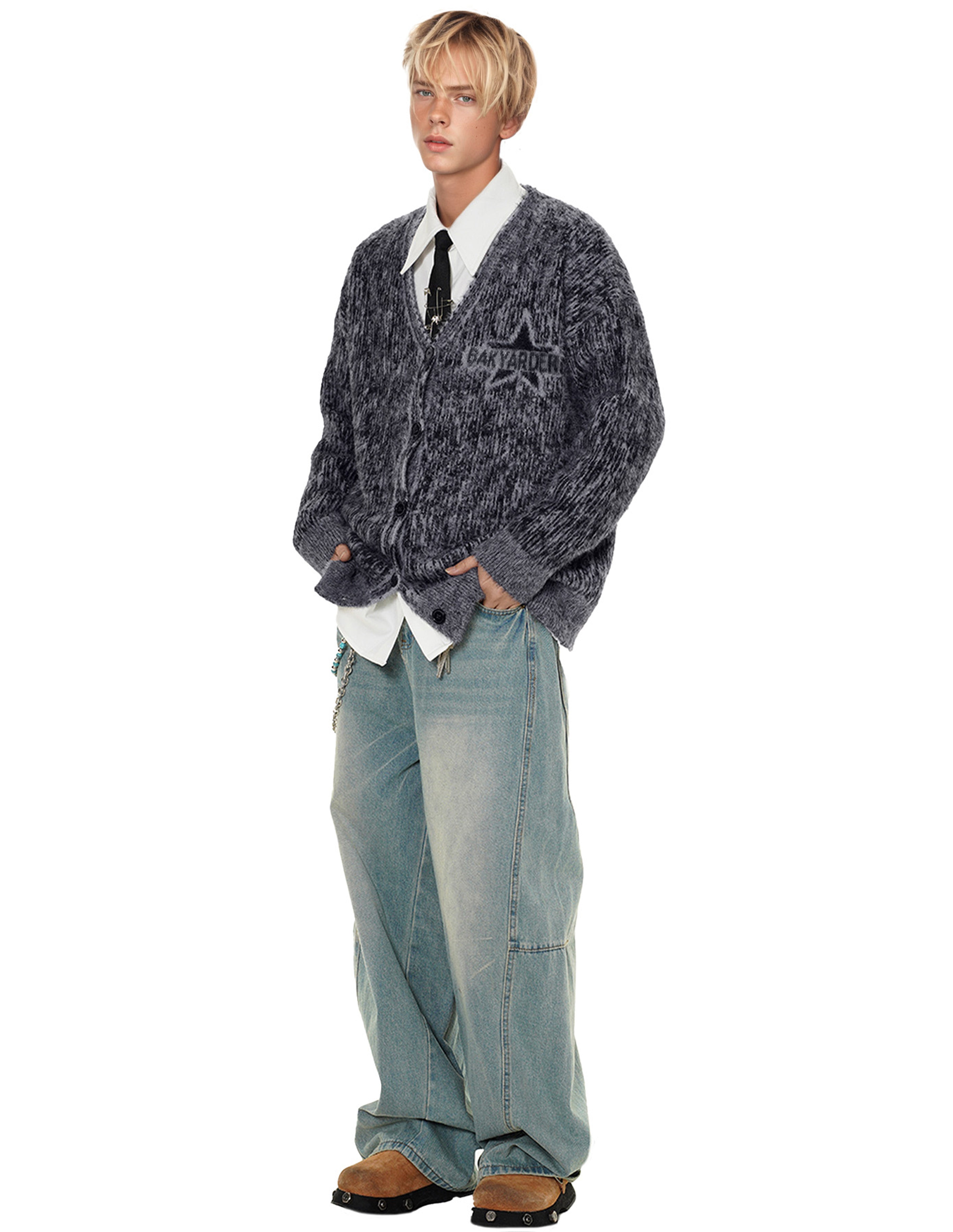 BAKYARDER Vintage V-Neck Star Knit Cardigan