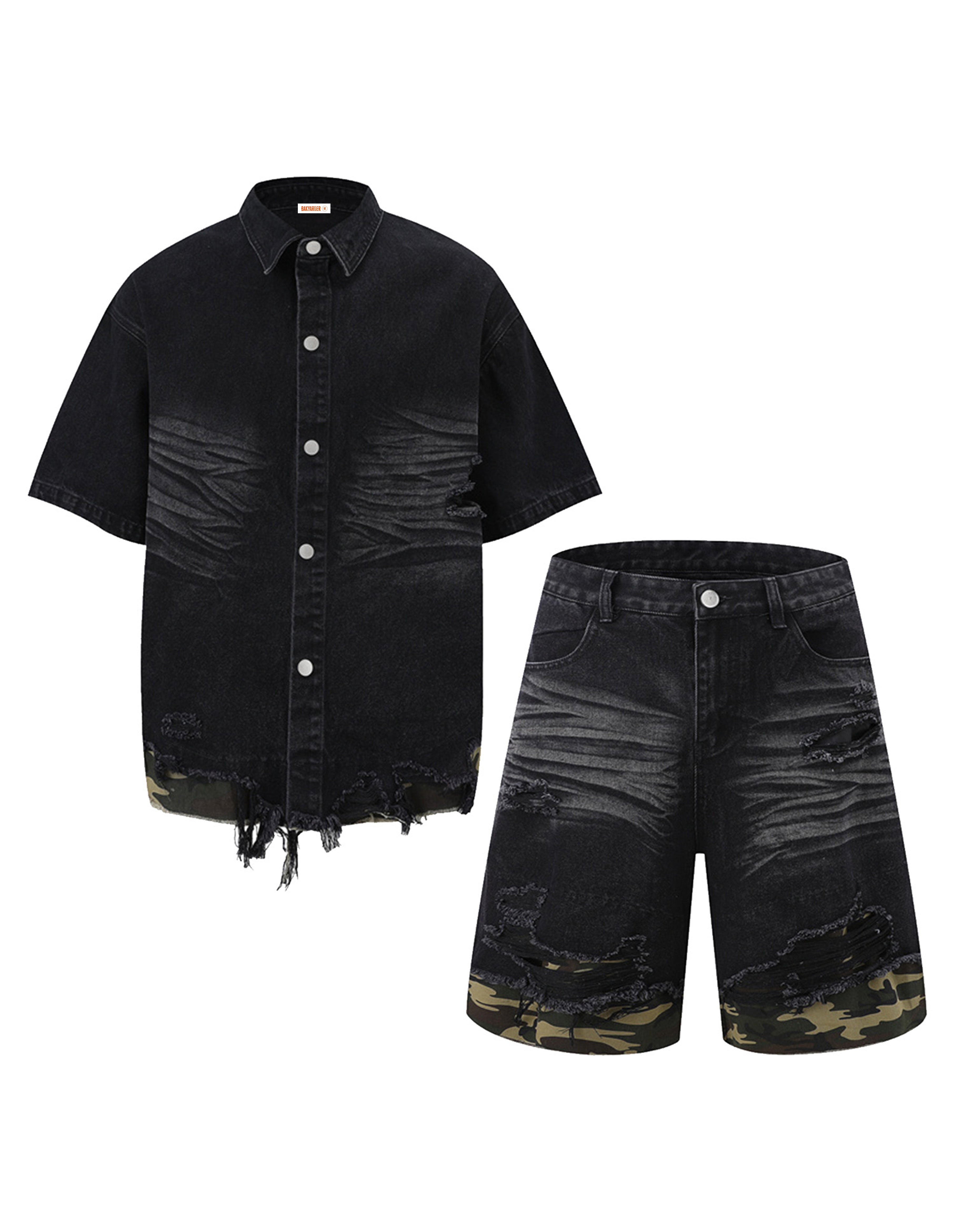 BAKYARDER Camouflage Patchwork Denim Shirt Set