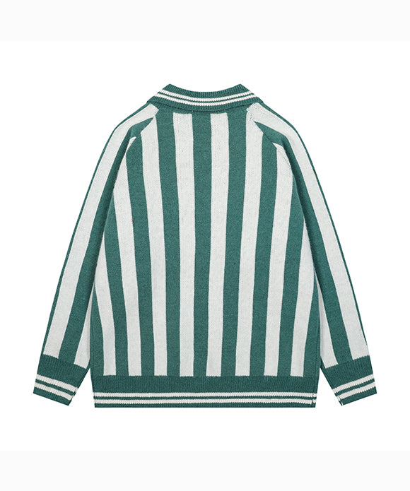 BAKYARDER  Vintage Collegiate Style Collared Numeric Jacquard Sweater