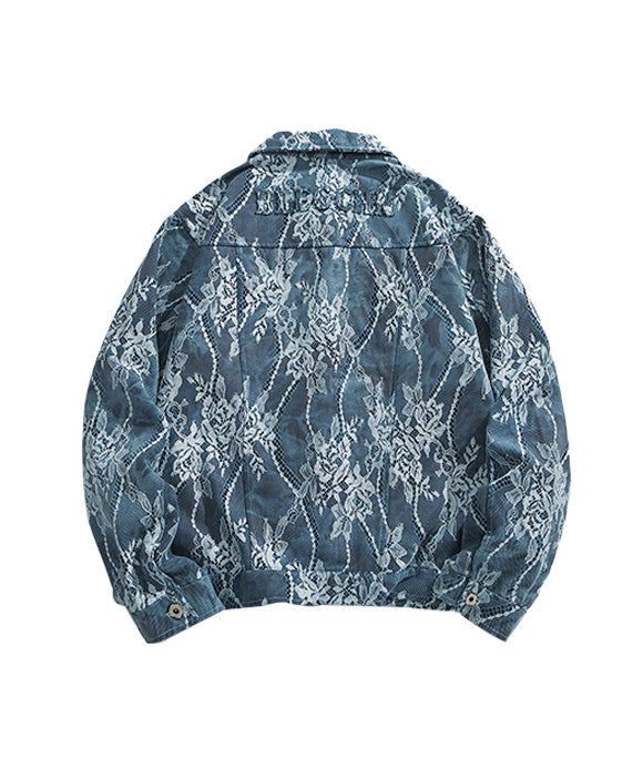 BAKYARDER Vintage Patchwork Lace Floral Denim Jacket