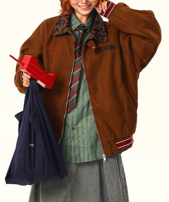 BAKYARDER Vintage Leopard Print Collared Jacket