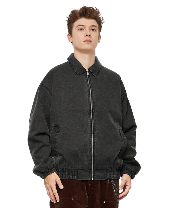 BAKYARDER  Vintage Distressed Collared Denim Jacket