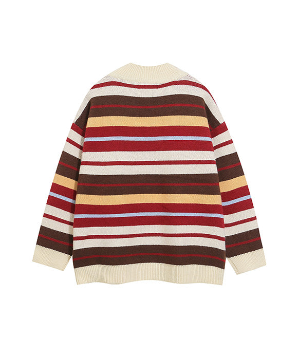 BAKYARDER Vintage Striped Color-Block Cardigan Sweater