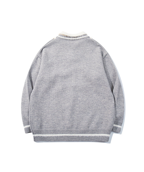 BAKYARDER Vintage Fake Two-Piece Preppy Style Sweater