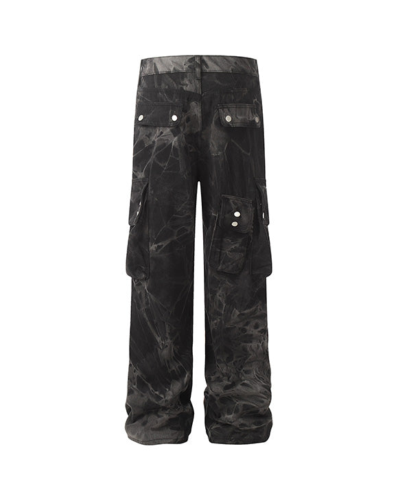 BAKYARDER Vintage Tie-Dye Cargo Denim Pants