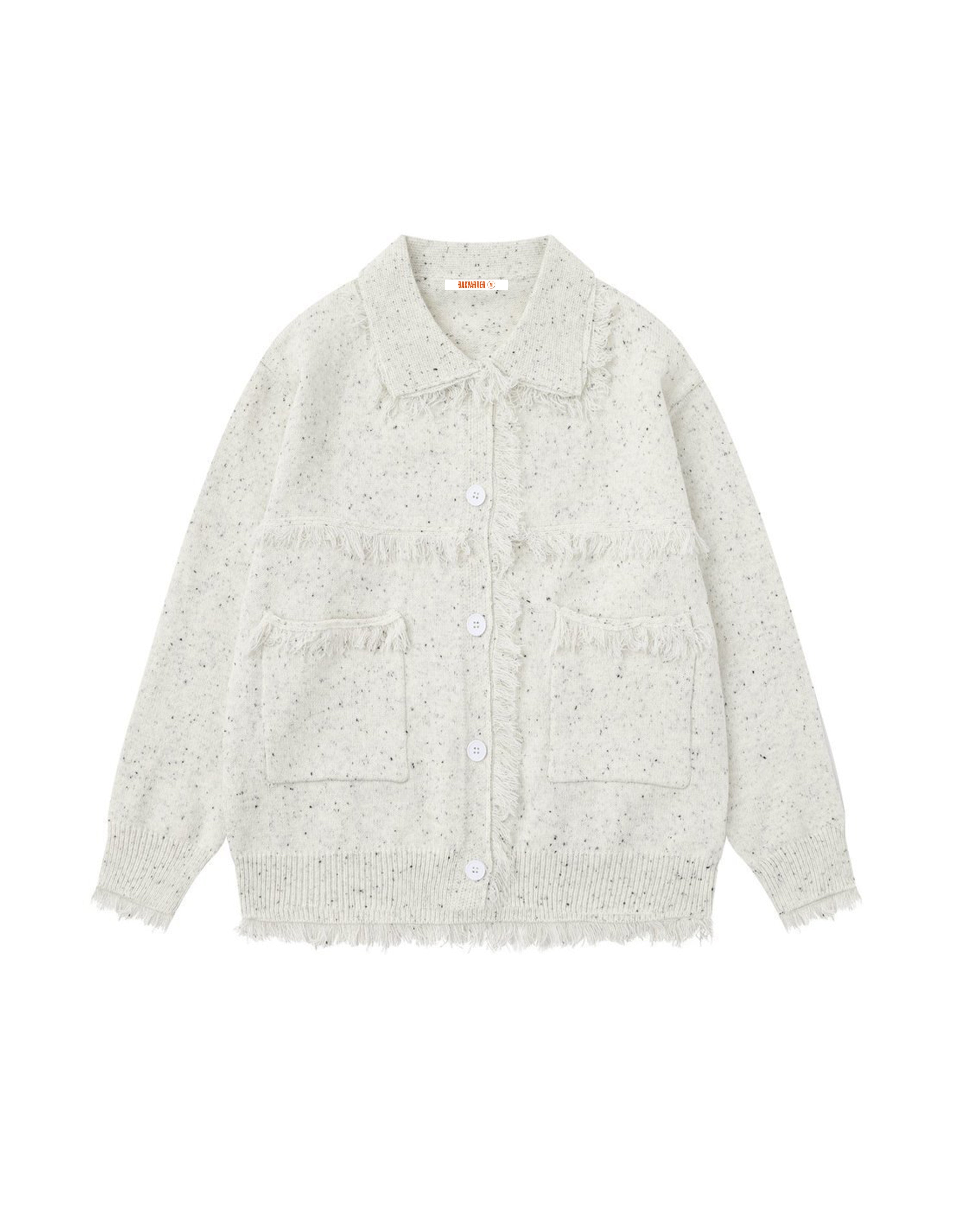 BAKYARDER Vintage Raw Edge Lapel Casual Cardigan Sweater