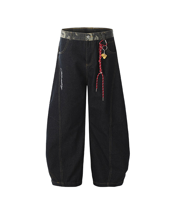 BAKYARDER Vintage Camouflage Patchwork Barrel Jeans