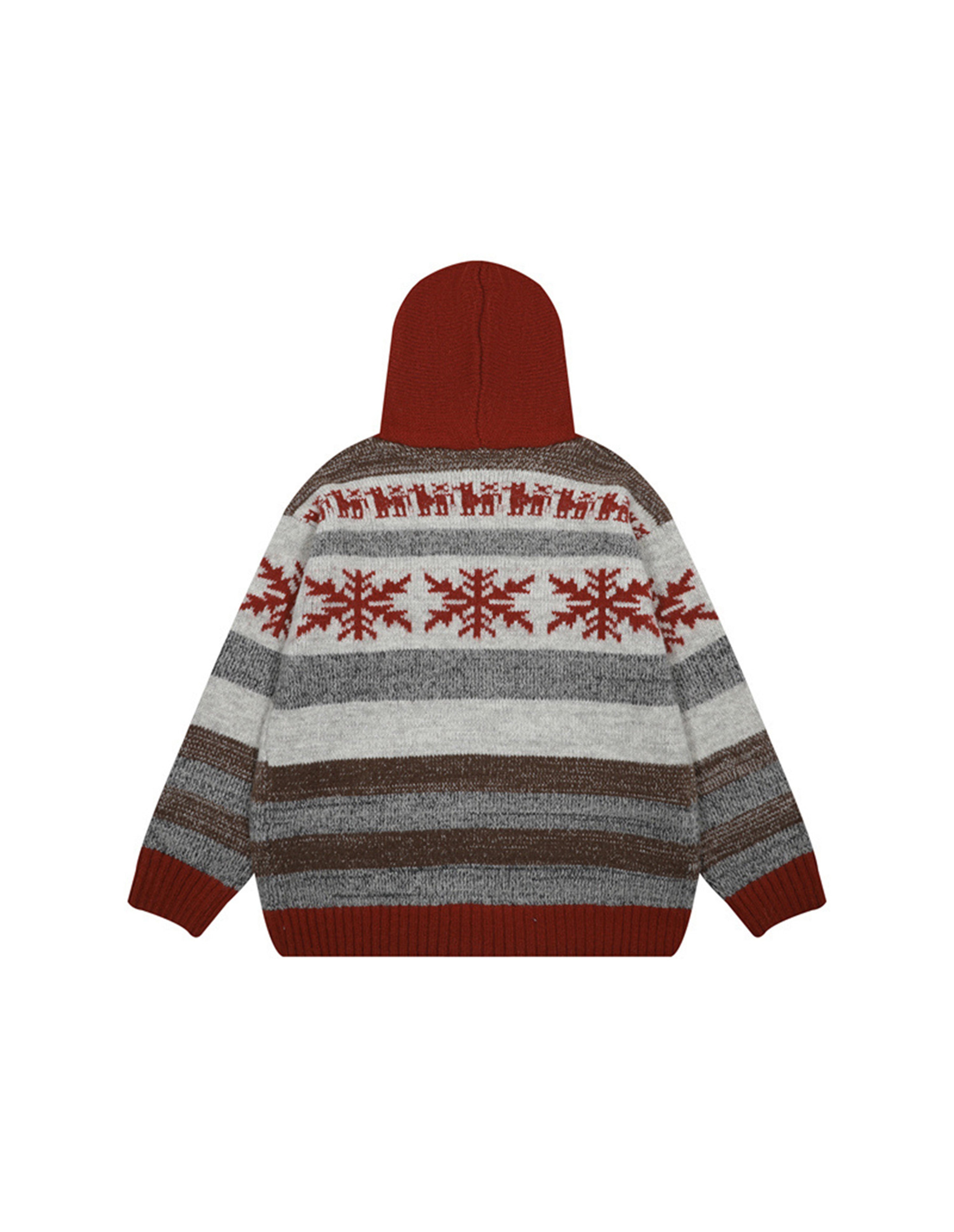 BAKYARDER Vintage Snowflake Jacquard Hooded Cardigan Sweater