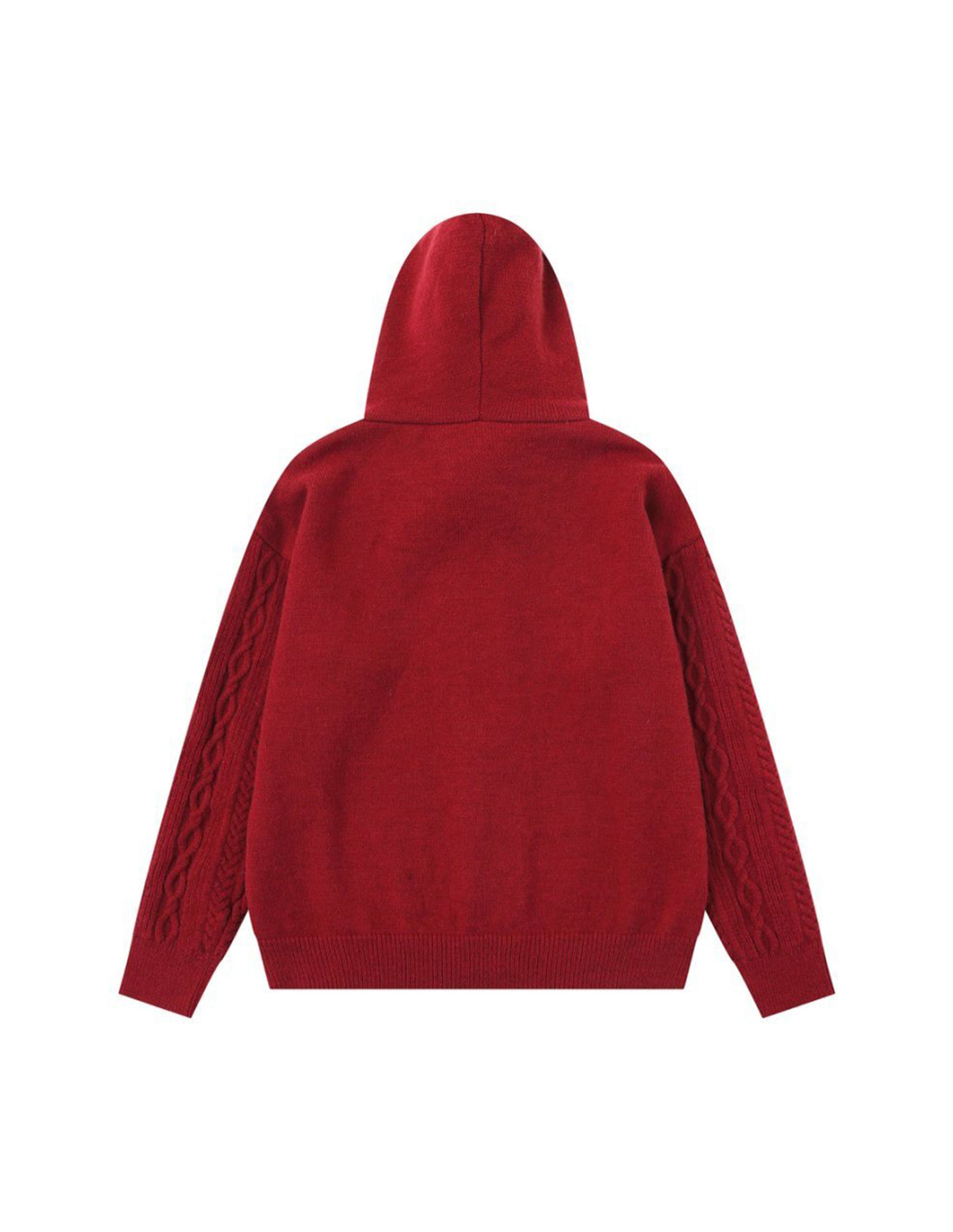 BAKYARDER Cable Knit Fur-Trim Hooded Zip Cardigan Sweater