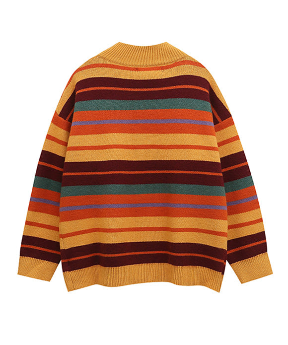 BAKYARDER Retro Colorful Striped Cardigan Sweater