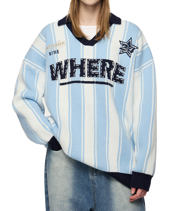 BAKYARDER Vintage Letter Striped Sweater