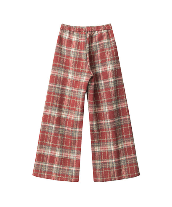 BAKYARDER Vintage Plaid Fleece-Lined Wide-Leg Pants