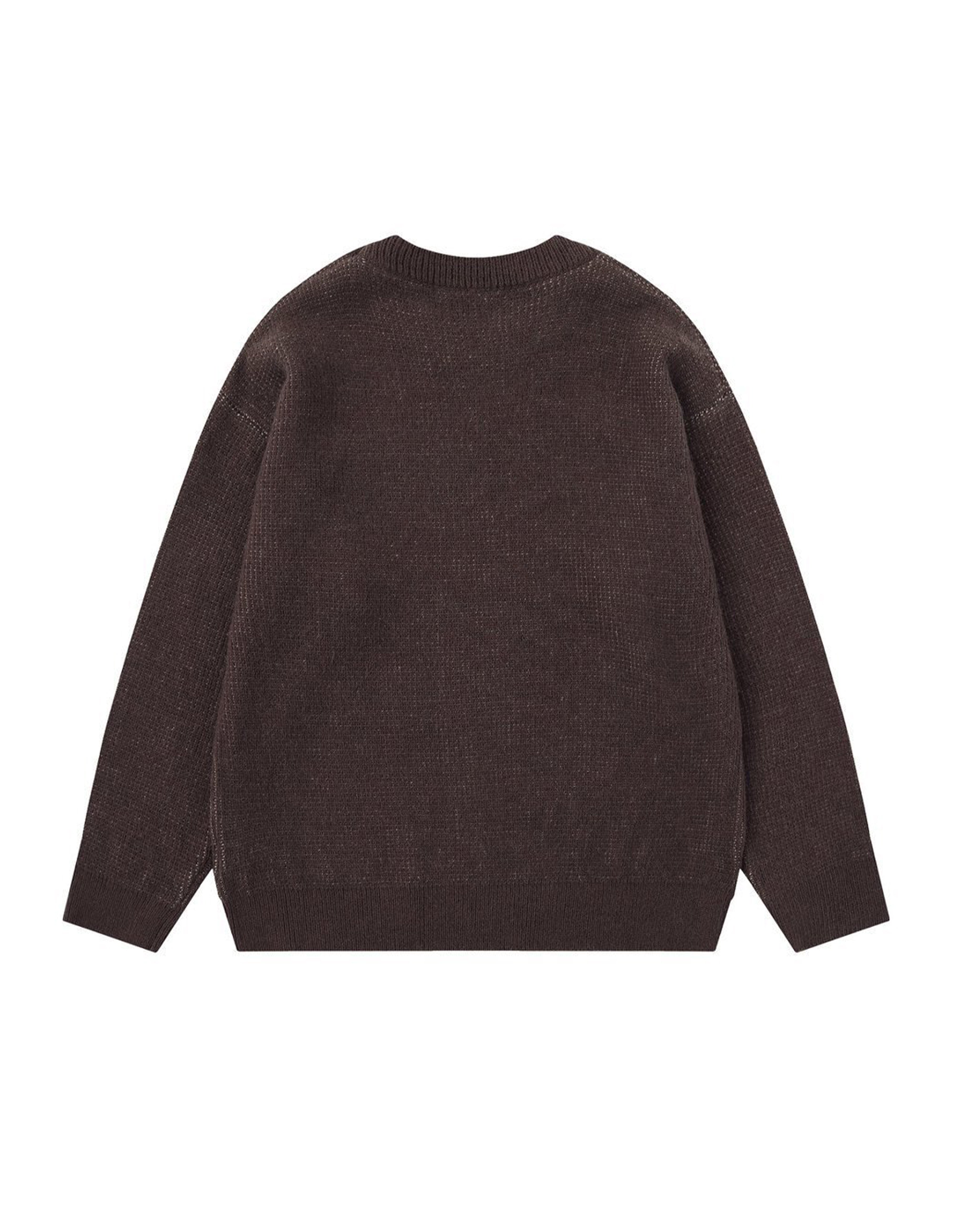 BAKYARDER Cartoon Cat Jacquard Crewneck Sweater