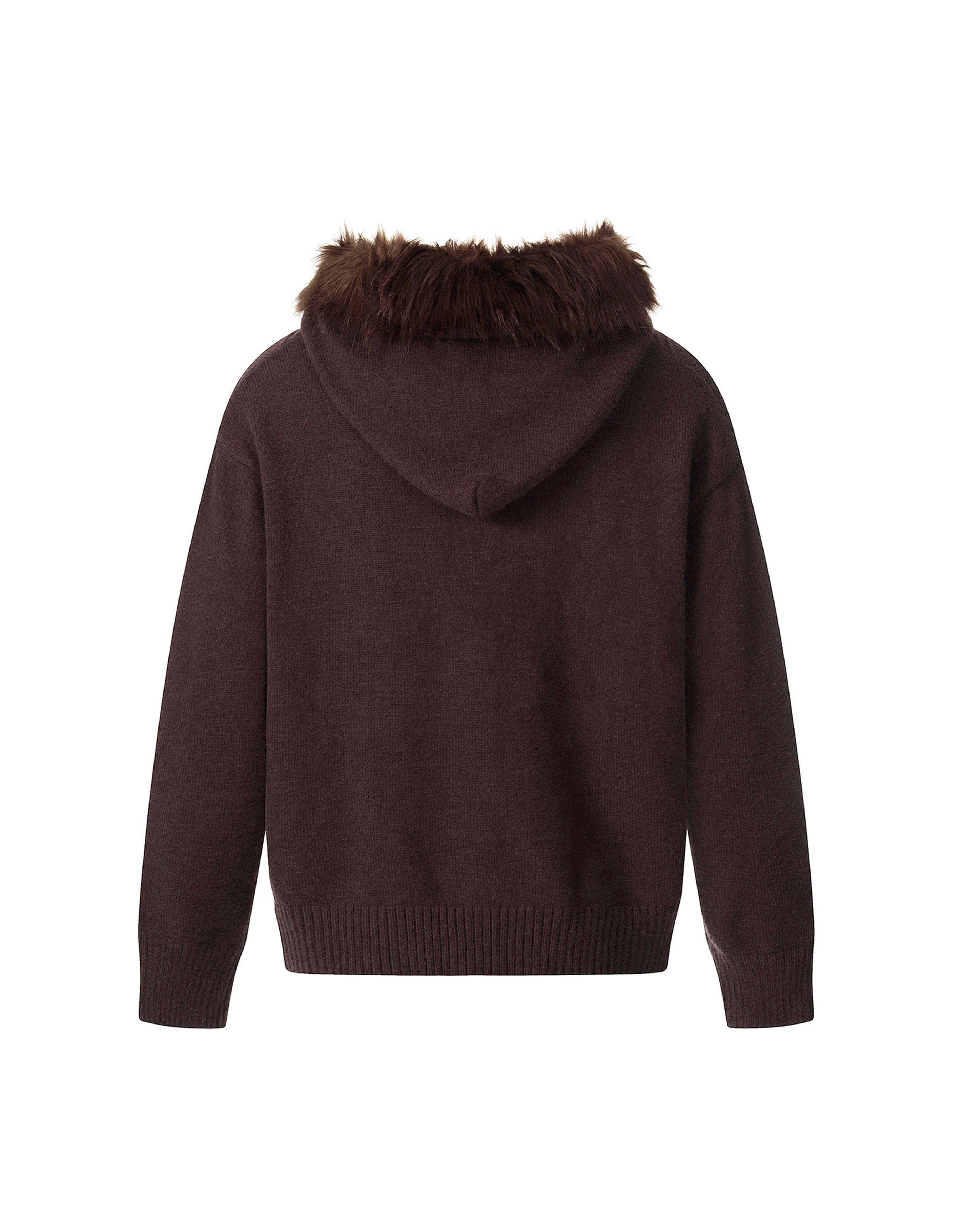 BAKYARDER Vintage Patchwork Fur Collar Hooded Zip-Up Knit Cardigan