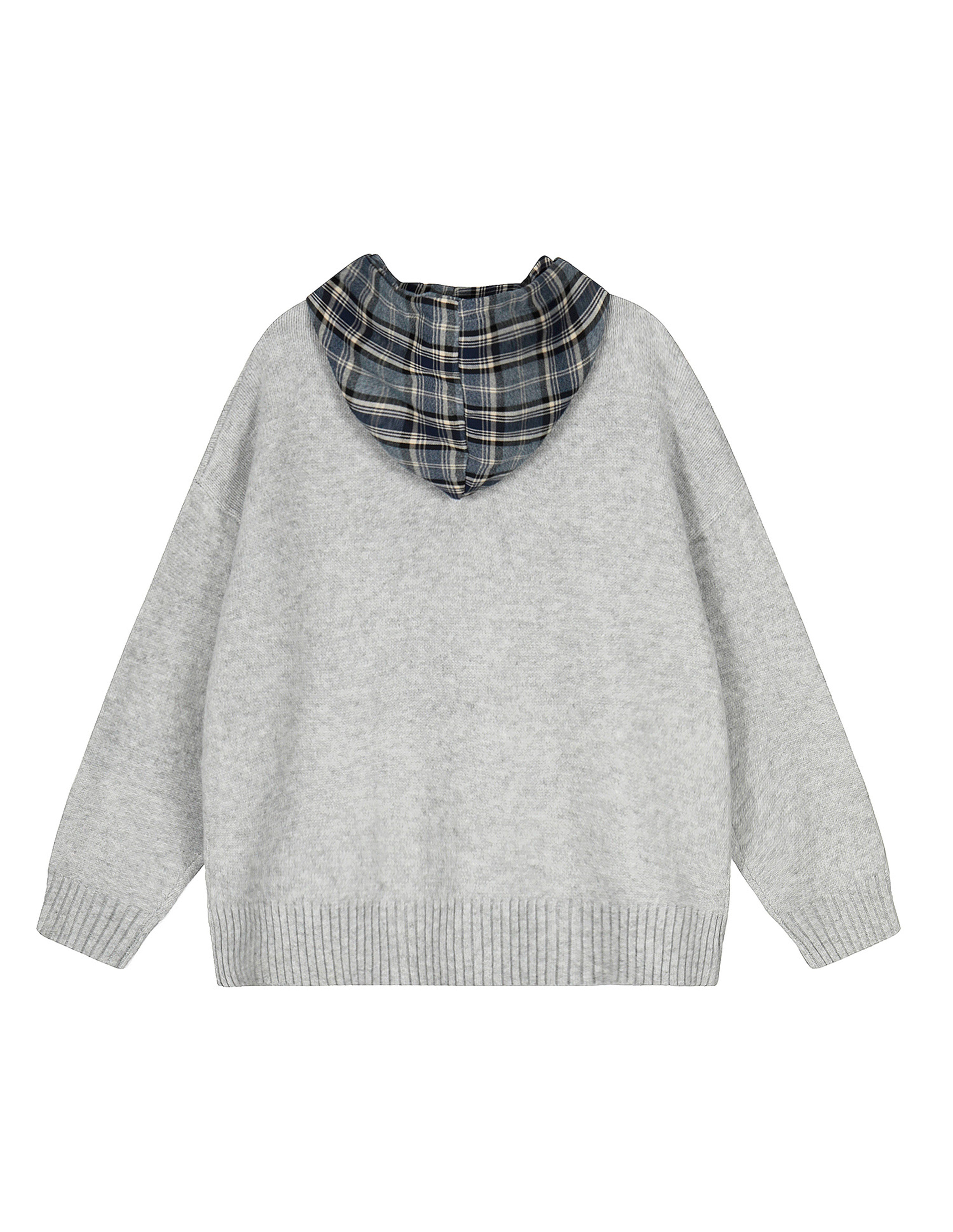 BAKYARDER Vintage Patchwork Plaid Hooded Zip-Up Cardigan Sweater