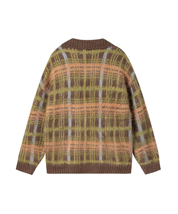 BAKYARDER Vintage Color-Block Plaid Cardigan Sweater