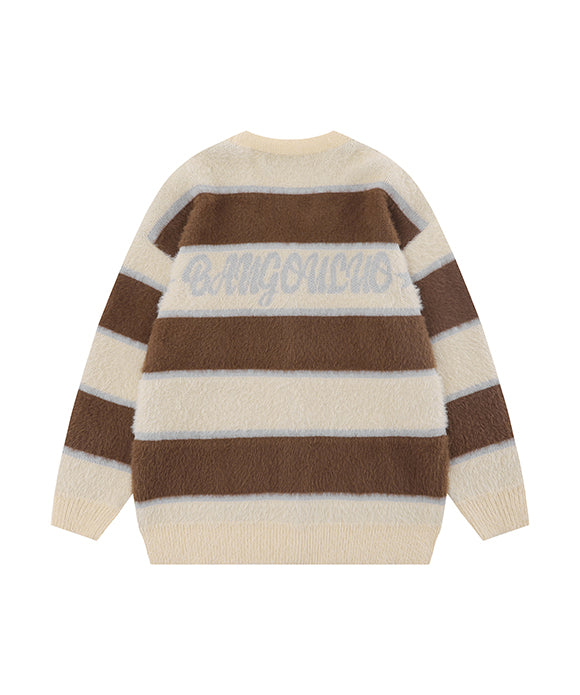 BAKYARDER Retro Color Block Letter Cardigan