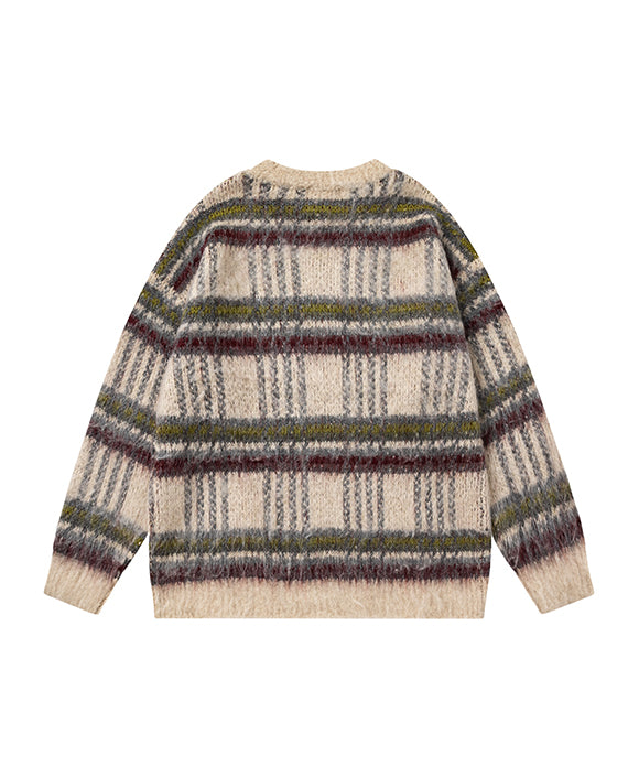 BAKYARDER Vintage Color-Block Stripe Knit Sweater