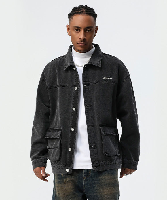 BAKYARDER Vintage Washed Denim Cargo Jacket