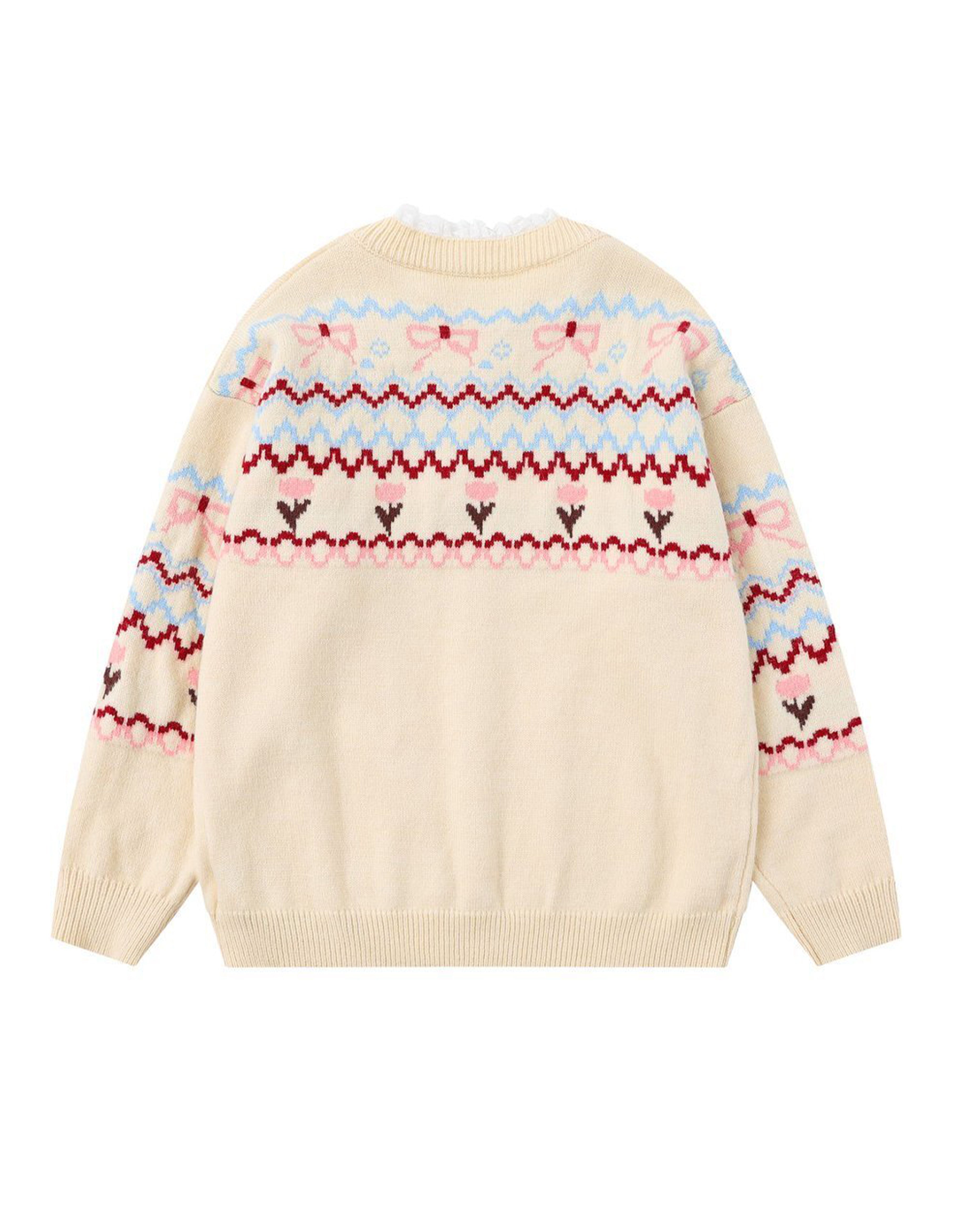 BAKYARDER Vintage Jacquard Lace Patchwork Cardigan Sweater