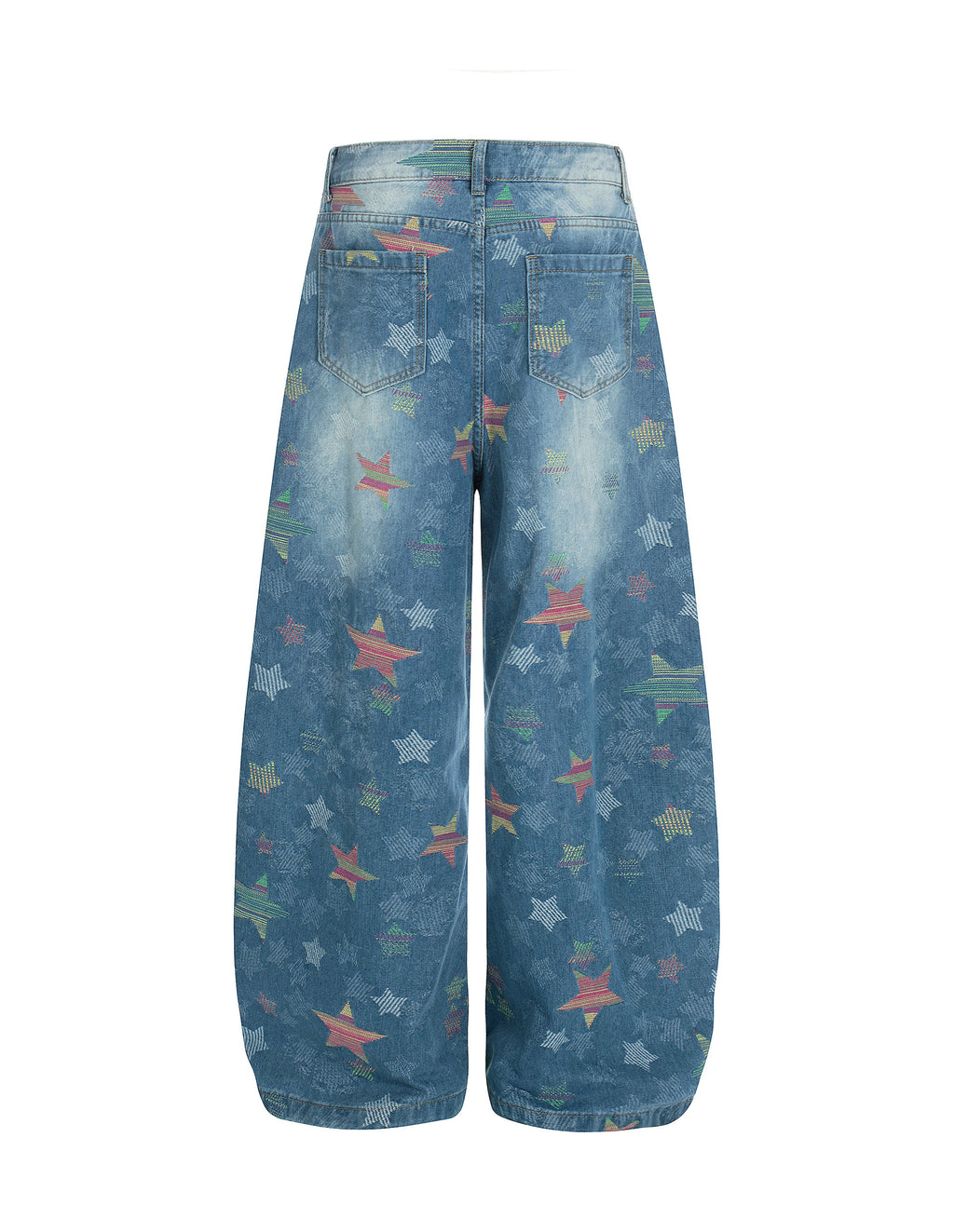 BAKYARDER All-Over Star Print Deconstructed Bucket Jeans
