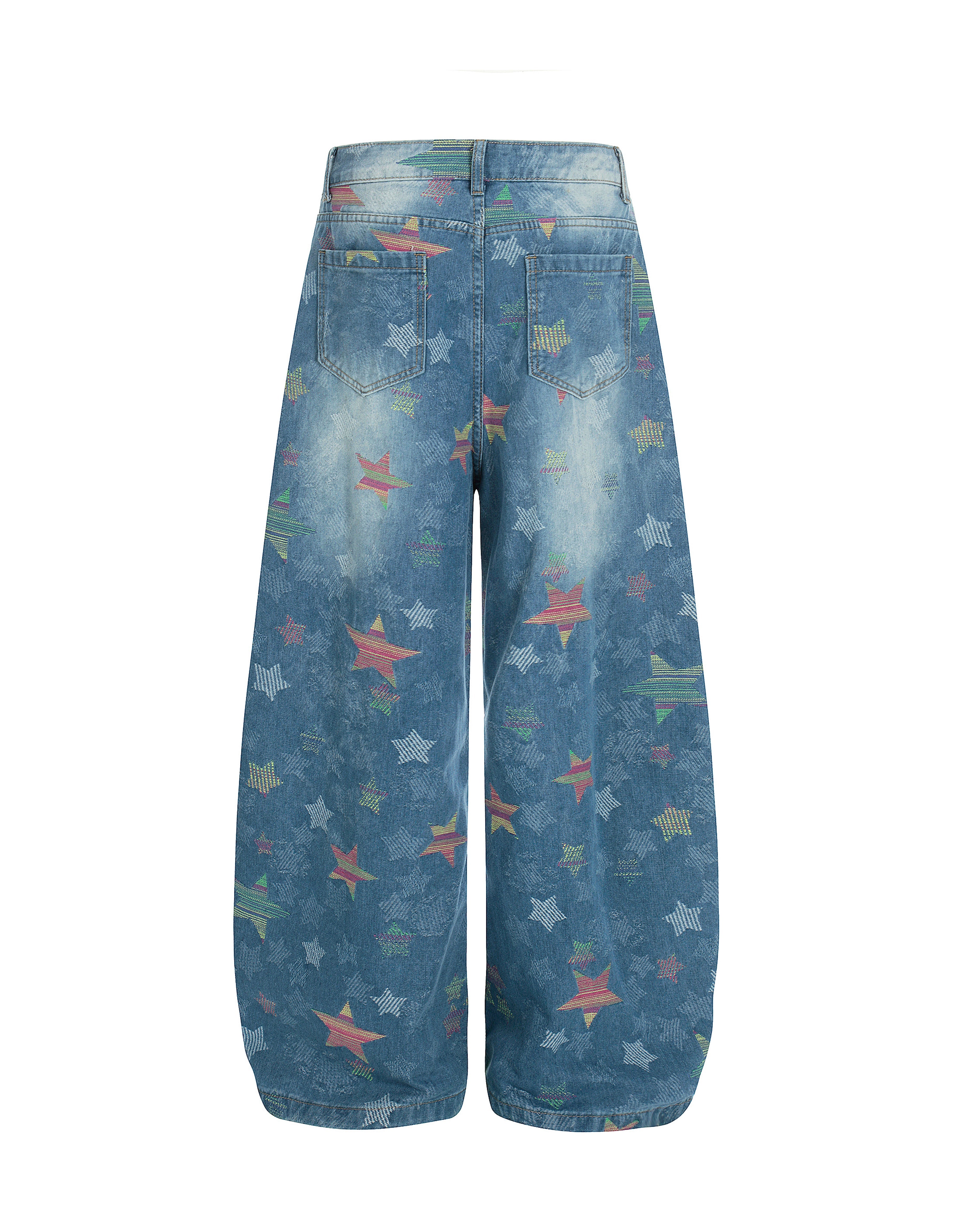 BAKYARDER All-Over Star Print Deconstructed Bucket Jeans