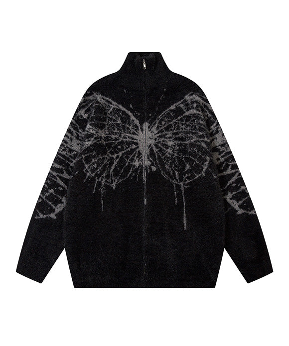 BAKYARDER Vintage Butterfly Jacquard Turtleneck Cardigan
