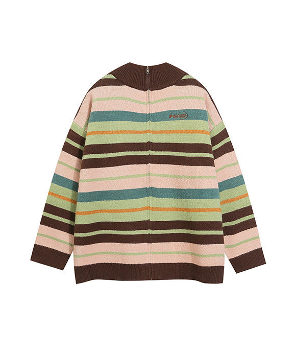 BAKYARDER Vintage Colorblock Striped Cardigan Sweater
