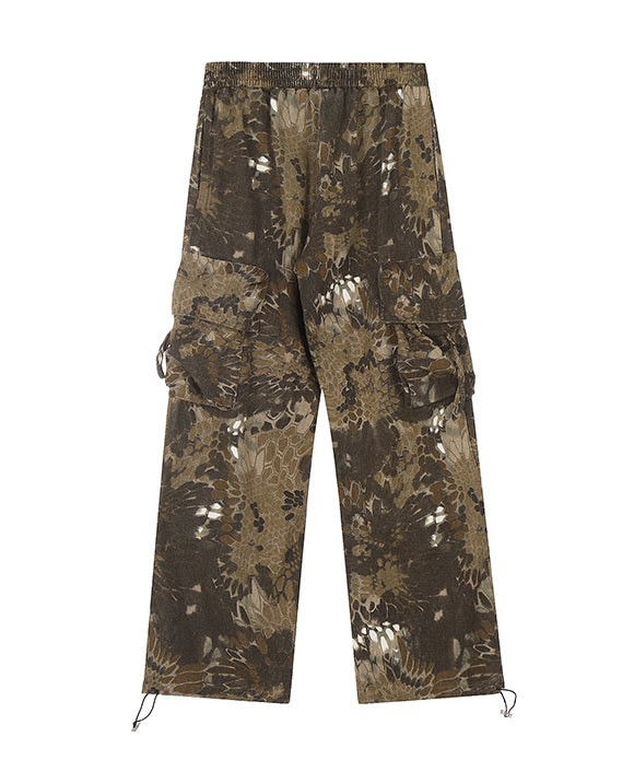 BAKYARDER Vintage Snake Print Camo Multi-Pocket Cargo Pants