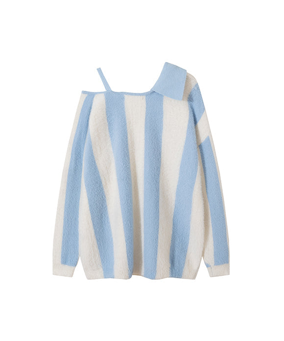 BAKYARDER Vintage Striped Off-Shoulder Sweater