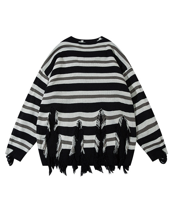 BAKYARDER Vintage Color Block Patchwork Stripe Star Sweater