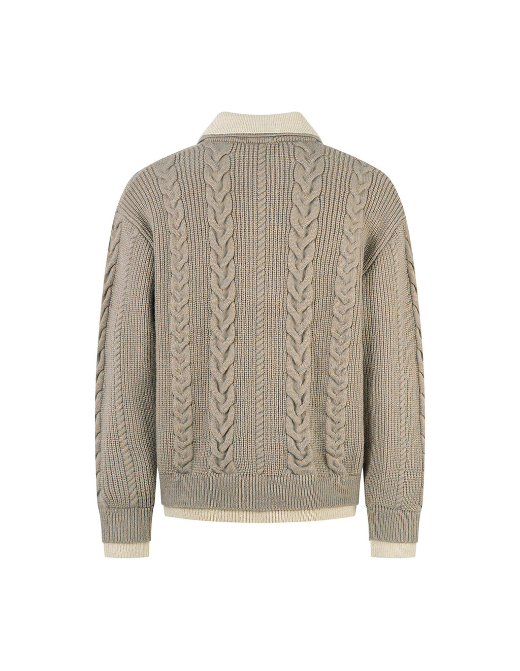 BAKYARDER Wheat Ear Cable Knit Half-Button Faux-Layer Sweater