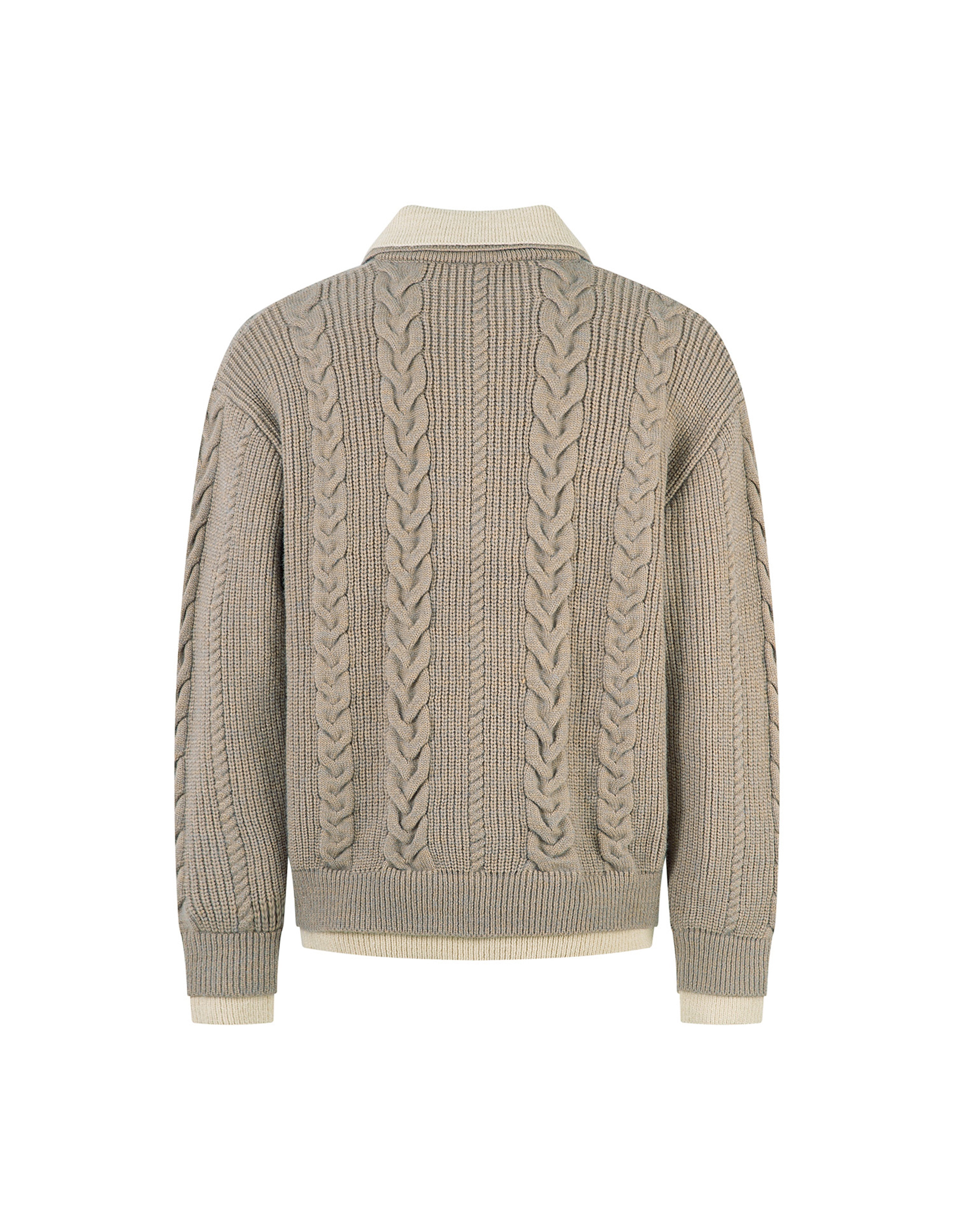 BAKYARDER Wheat Ear Cable Knit Half-Button Faux-Layer Sweater