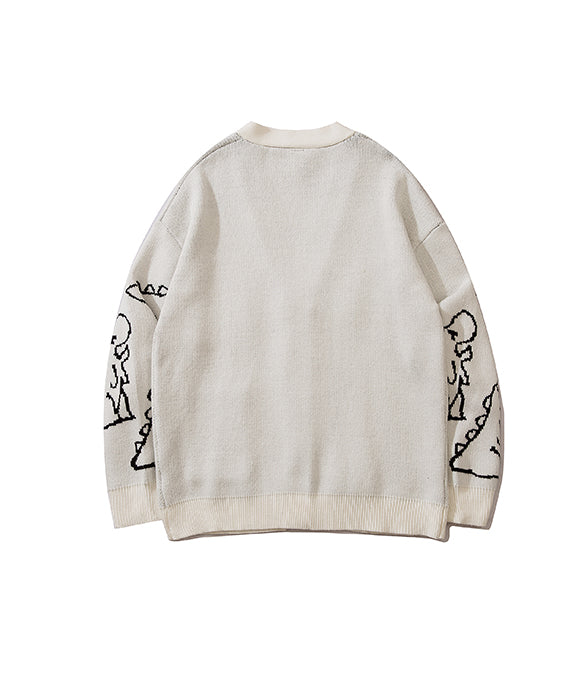 BAKYARDER Street Cartoon All-Over Jacquard Cardigan Sweater