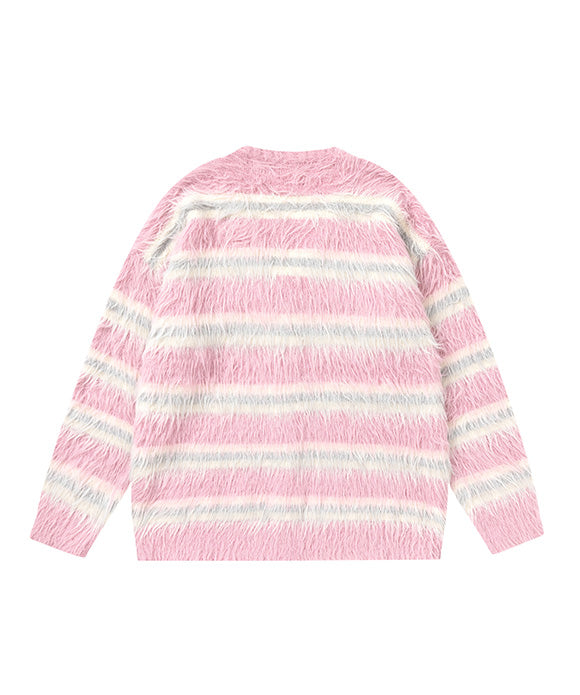 BAKYARDER Vintage Color Block Striped Heart Sweater