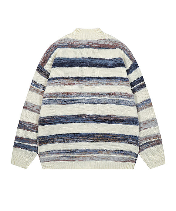 BAKYARDER Vintage Striped Color-Block Cardigan Sweater